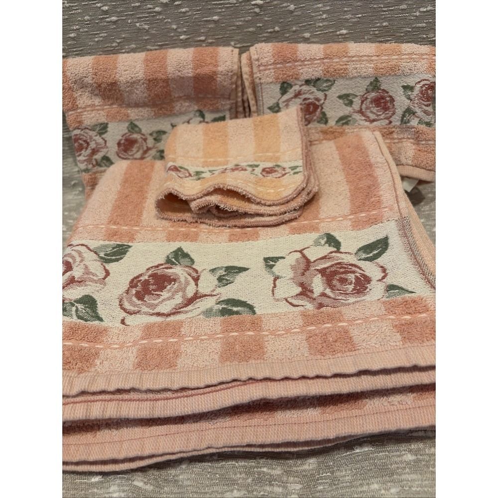 Priority Santans BathSetTowels (5)Pieces‎ PinkFloral Cotton NWOT